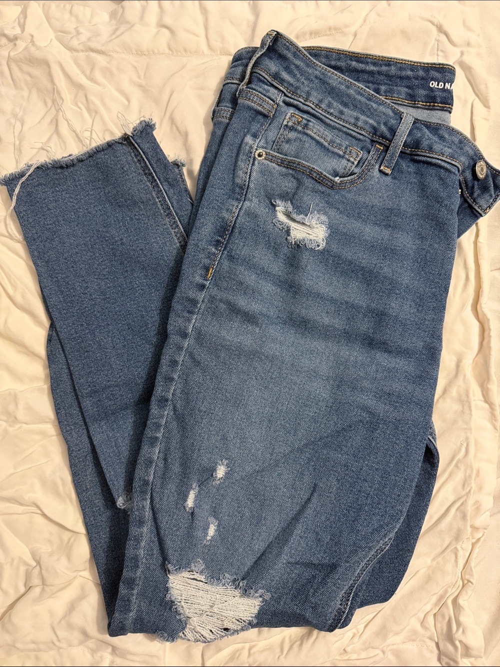 Old Navy Women's Medium Blue Distressed Mid Rise Rockstar Super Skinny Jeans